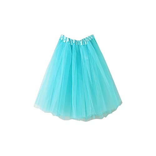 KOG Tüllrock Damen Tutu Rock 50Er Rockabilly Petticoat Karneval Kostüm Glitzer Festival Outfit Ballkleid Ballettrock Cosplay Festliche Minirock Partykleid Unterrock Tanzrock Tanzkleid Hellblau