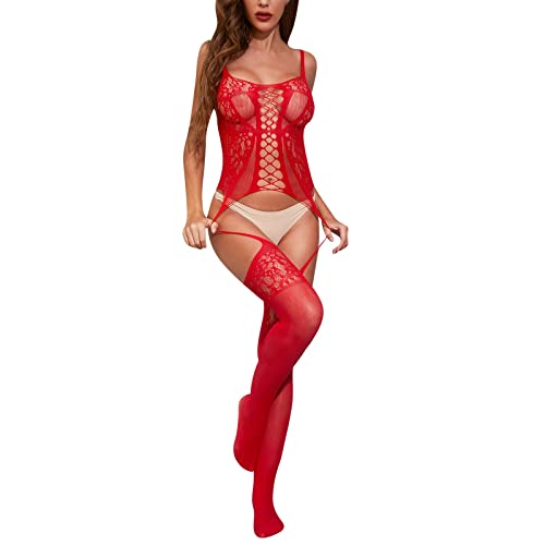 Seiden Dessous Sexy Dessous Anzug Sexy Anzug Ausgehöhlter Overall Sexy Dessous Sexy Strapse(Rot,Einheitsgröße)