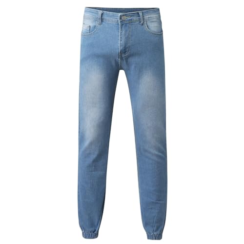 QWUVEDS Herrenmode, lässig, sportlich, gerade Tasche, wassergewaschene Röhrenjeans Jeanshosen Für Männer (Light Blue, XL)