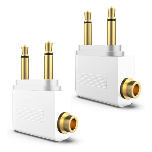 2 Stück Flugzeug Adapter Kopfhörer,Kopfhörer Adapter Flugzeug,Airline Adapter Gold überzogen,Kopfhörer Flugzeug,Adapter Flugzeug Kopfhörer 3,5 mm Stereo Buchse Audio für Kopfhörer für alle Airlines