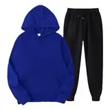 QWUVEDS Männer Frauen Sport Sets Herbst Winter Freizeit einfarbige Kapuzenpullover Hosen mit Quasten Sportanzug Trainingsjacke Herren (24-0214D-Blue, XL)