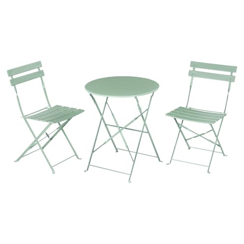 eSituro Balkonmöbel 3-teilig, Bistrotisch mit 2 Stühlen, Gartenmöbel Terrassenmöbel Set klappbar, Sitzgruppe Outdoor Garten Balkon, Metall, Grün