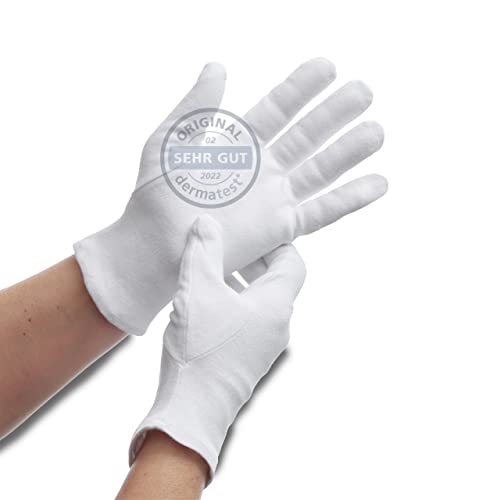 DarBene Baumwollhandschuhe Soft 1 Paar-L, Dermatest: Sehr Gut, 100% Baumwolle, Trikothandschuhe, Stoffhandschuhe für Handmasken, perfekte Passform, weiß