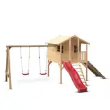 Wood & Play Borys Kinderspielhaus - DIY Einfacher Zusammenbau - Robuste und langlebige Konstruktion - Holz - Unbedenkliches, nachwachsendes Material - 425 x 300 cm + Rutsche, Schaukel und Rampe