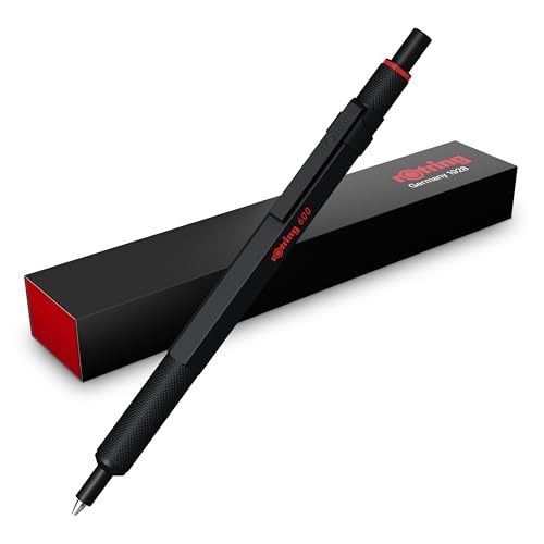 rOtring 600 Gelschreiber | 0,55 mm | Schwarze Tinte | Schwarzes Schreibgerät mit Metallschaft | Rutschfeste, gerändelte Griffzone und Sechskantschaft | Nachfüllbar