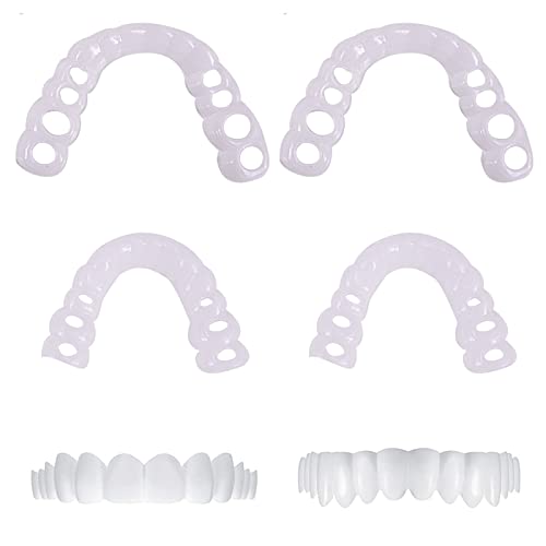 2 Paare Prothesen Zähne Kosmetische Veneers Zähne Set Oben unten Temporäre Zähne Falsche Zähne Natürlich Zahnprothese Snap On Zahnersatz Veneers Gefälschte Zähne Lächeln Instant Veneers Gebiss Zähne