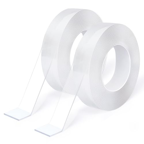 Art3d 8m Doppelseitiges Klebeband Nano Extra Stark Transparent Double Sided Tape 2 Rollen Mehrzweck-Klebeband Teppichmatte Fotorahmen Küche Bastelwandmontage Zuhause AutoTeppich