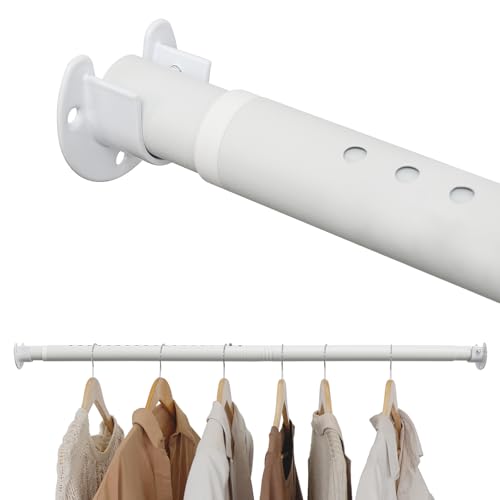 Kleiderstange Schrank, ausziehbar Kleiderstange 40-212 cm, weiße Kleiderstange Schrankstange mit 2 Stück U-Form Basis für Garderoben, Waschräume und Wohnmobile