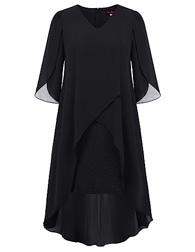 Hanna Nikole Damen 3/4 Batwing Ballkleider Bodycon Bleistiftkleider Schwarz 46