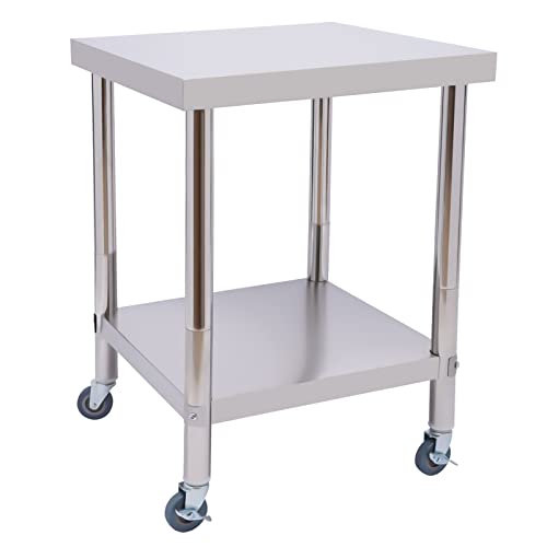 Arbeitstisch 60x60x80cm Edelstahl Catering Arbeitstisch, Zubereitungstisch aus Edelstahl, Küche Tisch 400 kg für Belastbarkeit Lebensmittel, Gewerbliche Arbeitsstation für Küche, Garage (mit Rollen)