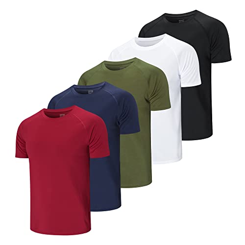 Cimic 5er Pack Sport Tshirts Herren Funktionsshirt Sportshirt Herren Kurzarm T Shirt Atmungsaktive Trainingsshirt Männer Fitness Gym Laufshirt Wandershirt Men Set (510-Black White Green Navy Red-M)