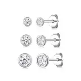 Ecripe 3 Paar 925 Sterling Silber Ohrstecker, Hypoallergene Cubic Zirkonia Ohrstecker Silber für Frauen, Funkelnde Ohrläppchen Knorpel Ohrstecker, Ohrringe für den Schlaf Ohrringe Damen (3/4/5 mm)
