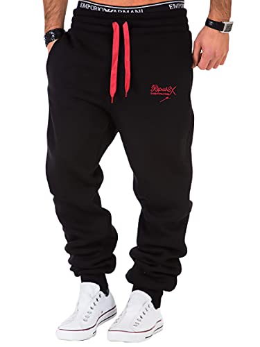 REPUBLIX Herren Sporthose Jogger Jogginghose Sweatpants Trainingshose R-0052 Schwarz/Rot XL