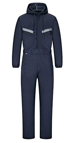 Yukirtiq Herren Arbeitsoverall Reflektierendes Band Arbeitsanzug Overall Arbeitskleidung Handwerker Anzug Arbeitskombi mit Kapuze und Vielen Taschen, Navy Blau, XL