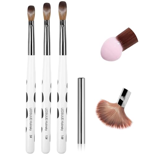 LEDSUUEI 3 Pcs【Kolinsky Hochwertiges】Acryl Pinsel für Nägel【Speziell für Acrylpulver Konzipiert 】Acryl Nagel Pinsel für Acryl Nägel, Pinsel für Acrylpulver, Nailart Pinsel für Gelnägel, Size 8/10/14