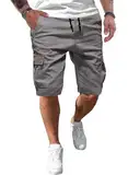 JMIERR Kurze Hosen Herren Baumwolle Cargo Shorts Herren Sommer Freizeithose mit Taschen Grau L