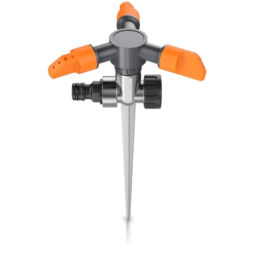 Brandson - Rasensprinkler 3 Fach - mit Erdspieß – Rasensprenger 360 Grad 3/4 Zoll - Viereckregner Flächenregner Sprühregner -Einstellbarer Winkel 45° - 90° - Reichweite bis zu 14m