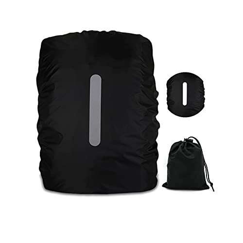 Regenschutz für Rucksäcke mit Reflexstreifen, 30L-40L wasserdichte Rucksack Regenschutz mit Aufbewahrungstasche, Regenhülle Schulranzen für Wandern, Camping, Reisen, Radfahren (M, Schwarz)