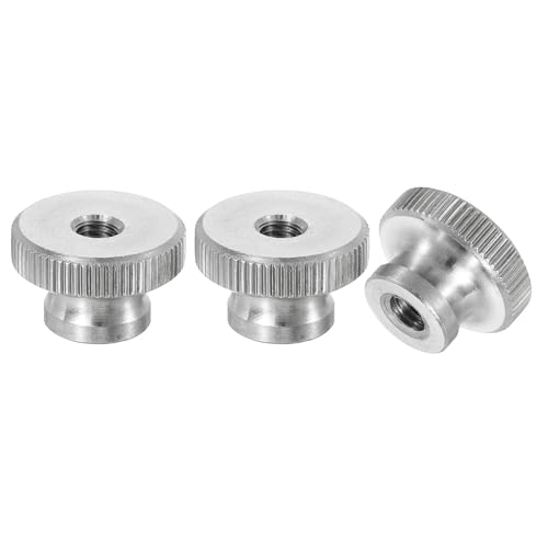 QUARKZMAN Gerändelte Daumenmuttern, 3 Stück M5 x D16mm x H10mm Edelstahl Runde Knöpfe Befestigungselemente Durchgangsloch Hand Schraubmutter Silber für 3D Drucker Teile, Maschinenwerkzeuge