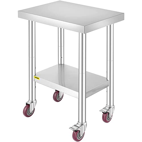 VEVOR Arbeitstisch 61 x 46 x 86 cm Edelstahl Catering Arbeitstisch 100 kg für Belastbarkeit Lebensmittel Zubereitungstisch für Küche Bar Restaurantar 4 verstellbare Füße