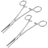 2 Stück 12.5cm Piercingzange Set, Verriegelungszange für Ohrstecker und Kugeln, Pinzette aus Edelstahl, Sägezahndesign Klemme mit Geradem für Ende Nähen, Löten, Kunst, Handwerk