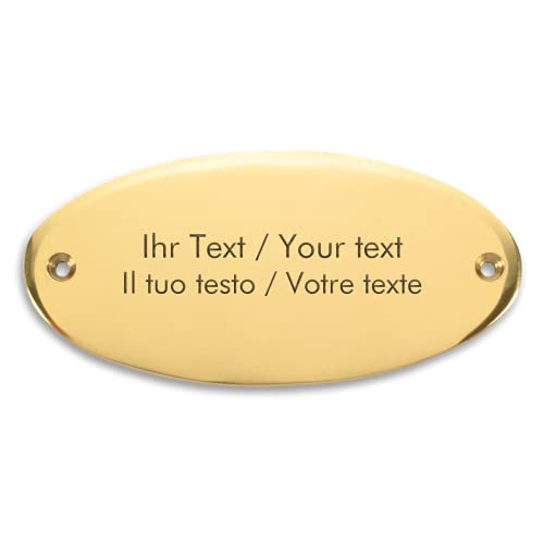 Personalisiertes Messingschild mit Gravur – 130 x 61 mm, oval - Türschild oder Klingelschild mit eigenen Texten und Grafiken