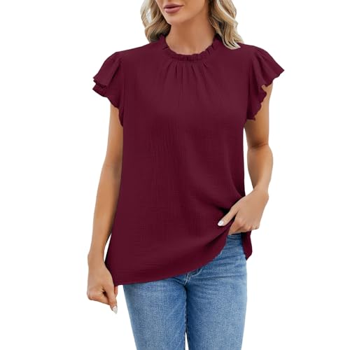 Generisch Damen T-Shirt Einfarbig Rundhals Kurzarm Sommer Shirt Locker Oberteile Basic Tops Women's T-Shirts Damen Tops Sommer Elegant WeißE T-Shirts Baumwolle Damen