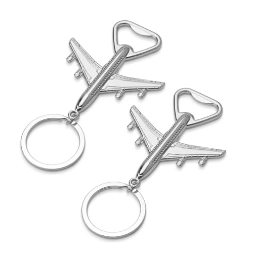 WBZOWRB 2 Stück Flugzeug-Flaschenöffner, Edelstahl, Flaschenöffner, Bieröffner Schlüsselanhänger Geburtstagsgeschenk Für Veteranen, Piloten, Reisebegeisterte (Silber)