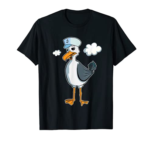 Lustige Möwe als Kapitän Vogel Seekapitän T-Shirt
