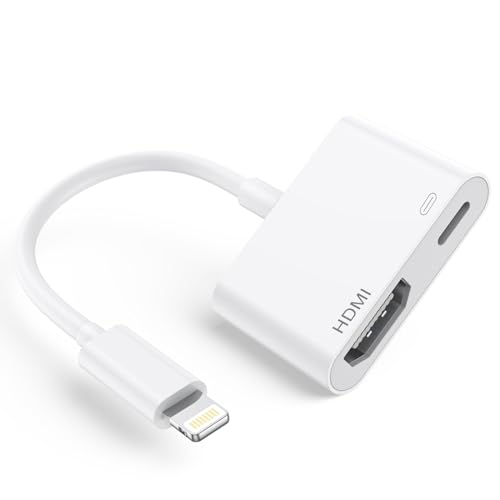 Lightning HDMI Adapter 【MFi-Zertifiziert】 iPhone und iPad HDMI Adapter Lightning Digital AV Adapter Video & Audio Sync Bildschirm HDMI Kabel Connector für iPhone 14/13/SE/12/11/XS/XR/X/8/7/iPad - Weiß