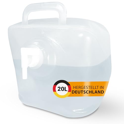 ration1.de Wasserkanister mit Hahn faltbar 20L, Wasserbehälter, Trinkwasserkanister mit Verschlusskappe Dosierhahn Tragegriff, für Camping, Outdoor, Festival oder Survival Kit