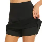 FDEETY Skort Damen Activewear Hosenrock mit Innenshorts Athletischer Tennisrock mit Hoher Taille für Sport Golf Wandertraining(Schwarz M)