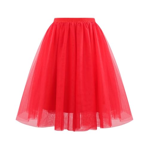 Tüllrock Damen 50Er Rock Retro Ballet Tanzrock 3 Lagig Tüll Ballett Tütü Rockabilly Petticoat Unterrock Tanzkleid Ballkleid Abendkleid Gelegenheit Zubehör Karneval Tutu Cosplay (01 Rot, XL)