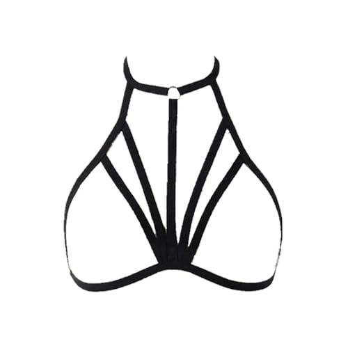 Offene Harness Bar für Frauen,Sexy Körper Harness BH Punk Körper Brustgurt Bikini BH Mehrschichtig Riemchen Accessoires Verführerisch Verstellbarer Halter Gürtel Bralette Crop Top Punk Gothic Schwarz