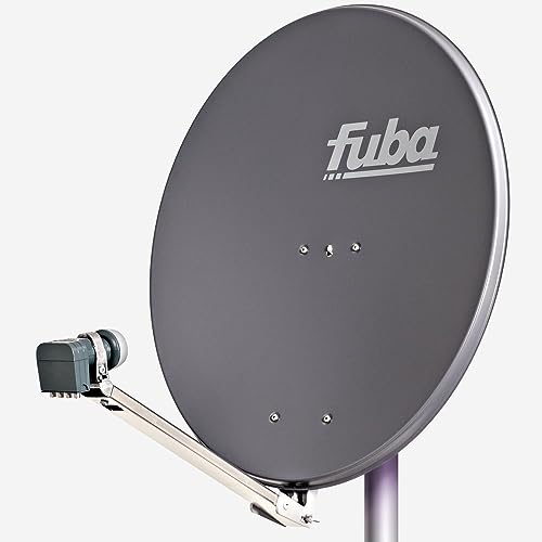 Fuba Satellitenschüssel Komplettset 4 Teilnehmer DAL 804 A - Sat Komplettanlage Fuba DAL 800 A Alu Sat-Schüssel/Sat-Spiegel anthrazit + Fuba DEK 417 Quad LNB 4-Fach - HDTV, UHD(4K/8K), 3D