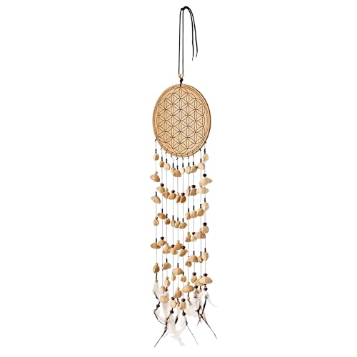 Sonic Energy Kenari Chimes, Flower of Life – Traumfänger mit Blume des Lebens-Symbol – Kenari Nussschalen an 10 Schnüren – Für Feng-Shui, Dekoration, als Geschenk (SKFOLL)