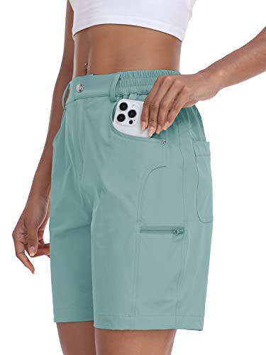 MoFiz Kurze Wanderhose Damen schnelltrocknend Outdoor Shorts für Damen Trekking Hose Grün XL