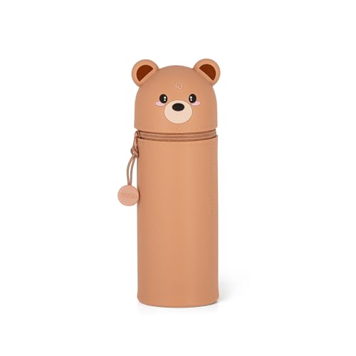 LEGAMI - 2-in-1 Weiche Silikontasche - Kawaii, Giraffe Schultasche, Tischstifthalter, Reißverschluss, Silikon, Stiftetasche Buntstifte Marker, H 18,5 cm, Teddy Bear