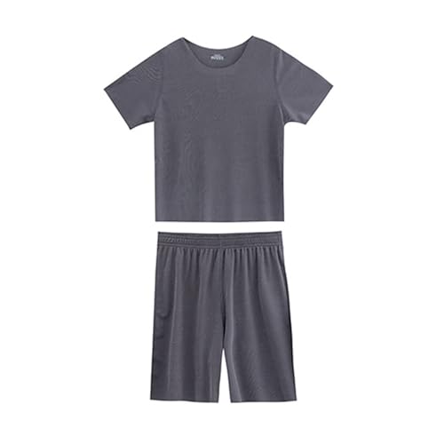 Kinder-Pyjama-Outfits für Jungen, kurzärmelig, Pullover, Oberteil und lockere Shorts, Sets, Sommer, lässig, Loungewear, hautfreundlich, atmungsaktiv, coole Nachtwäsche (dunkelgrau, 10–11 Jahre)