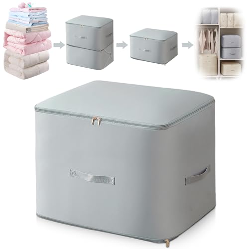 FIVAVA Platzsparender Komprimierender Organizer,Aufbewahrung für Bettdecken,Kleidung Aufbewahrung,Groß Aufbewahrungstasche(Grau,54x42x60CM)