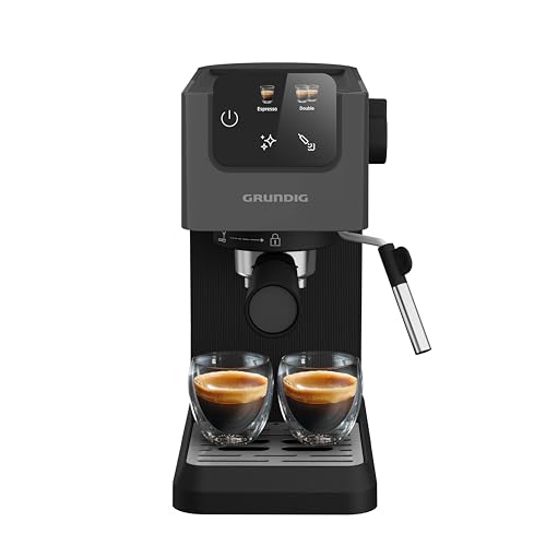 GRUNDIG KSM 4330 Siebträgermaschine mit Milchaufschäumdüse, Espressomaschine, für gemahlenen Kaffee, abnehmbarer Wassertank, Touch-Display, 1626 W Leistung, Memory Funktion, Schwarz