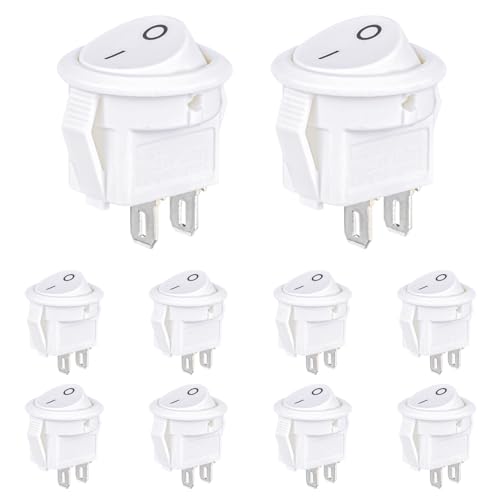 VEXUNGA Mini Kippschalter Schalter Rund 2 Polig Wippschalter Ein/Aus 3A 250V AC 6A 125V 15MM Einbauschalter Klein Einrastbare mit Selbsthemmung Weiß Quadrat (10 Stück)