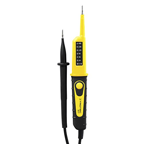 TROTEC Spannungsprüfer zweipolig BE17 – Durchgangsprüfer akustisch – Messbereich 12-400 V (AC/DC), IP64, LED