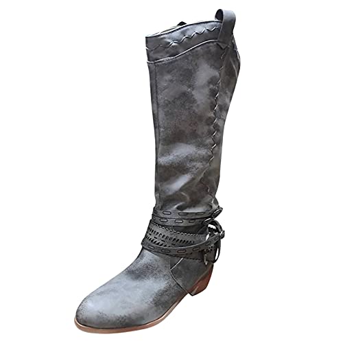 Vhersily Damen-Stiefel, elegant, Stiefel, Stiefel, Stiefel, Biker, Winter, flache Schuhe, Schneestiefel mit warmer Polsterung, Knöchelstiefel, warme Boots Schuhe, grau, 36