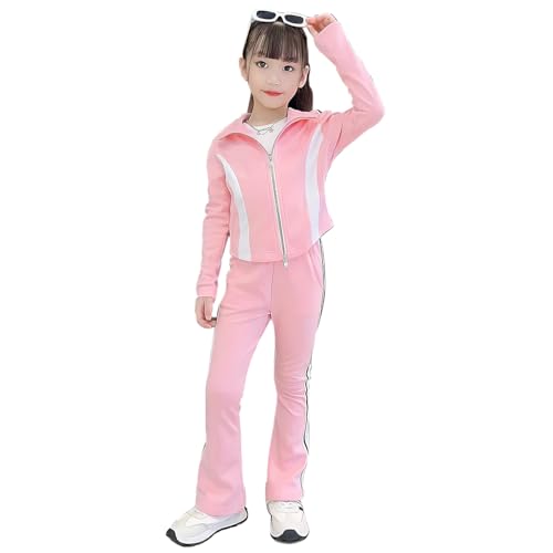 linboo Mädchen Kleidung Set 2-teiliges Sportanzug Sweatjacke&Sporthose Jogginganzug Trainingsanzug Kinder Sportbekleidung, Rosa, 122-128