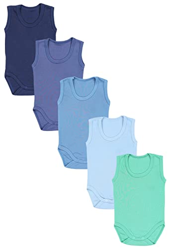 TupTam Baby Jungen Achselbody in Unifarben 5er Pack, Farbe: Dunkelblau Jeans Blau Mintgrün, Größe: 98