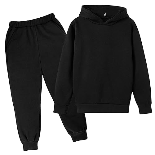 Jogginganzug Kinder Einfarbig Trainingsanzug für Jungen Mädchen Winddicht Wärme Sportanzug Langarm Kapuzenpullover Elastische Taille Jogging Hosen Elastischem Saum Bekleidungsset Kinder 3-14 Jahre