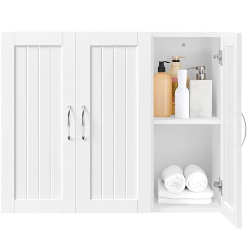 Yaheetech Badezimmerschrank Hängeschrank Wandschrank mit 3 Türen Badschrank Wandregal Küchenschrank mit Höhenverstellbarem Einlegeboden fürs Badezimmer Küche Wäscheraum, 75×31×60 cm