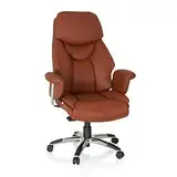 hjh OFFICE 608220 XXL Chefsessel Prado Echt Leder Braun Bequemer Bürosessel mit Dicker Polsterung, hohe Rückenlehne