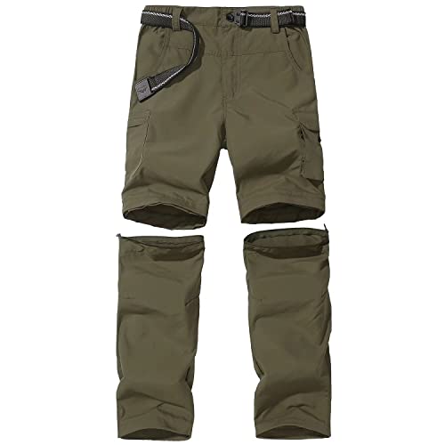 FLYGAGA Kinder Outdoorhose Wanderhose Zip Off Hose abnehmbare hosebeine Shorts Trekkinghose Unisex Jugend Mädchen Sommer mit Gürtel Schnelltrocknend Atmungsaktiv,Grün,M